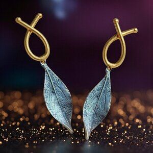 🆕Turkish Handmade 18K Gold Leaf Dangle Earrings Boho Chic Artisan Jewelry